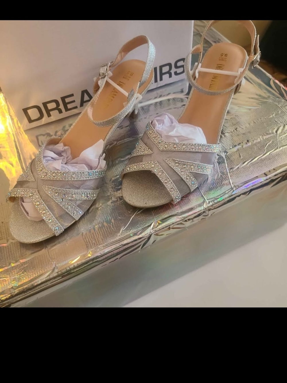 Dream Pairs Silver Glitter Rhinestone Cross-Strap Dress Sandals